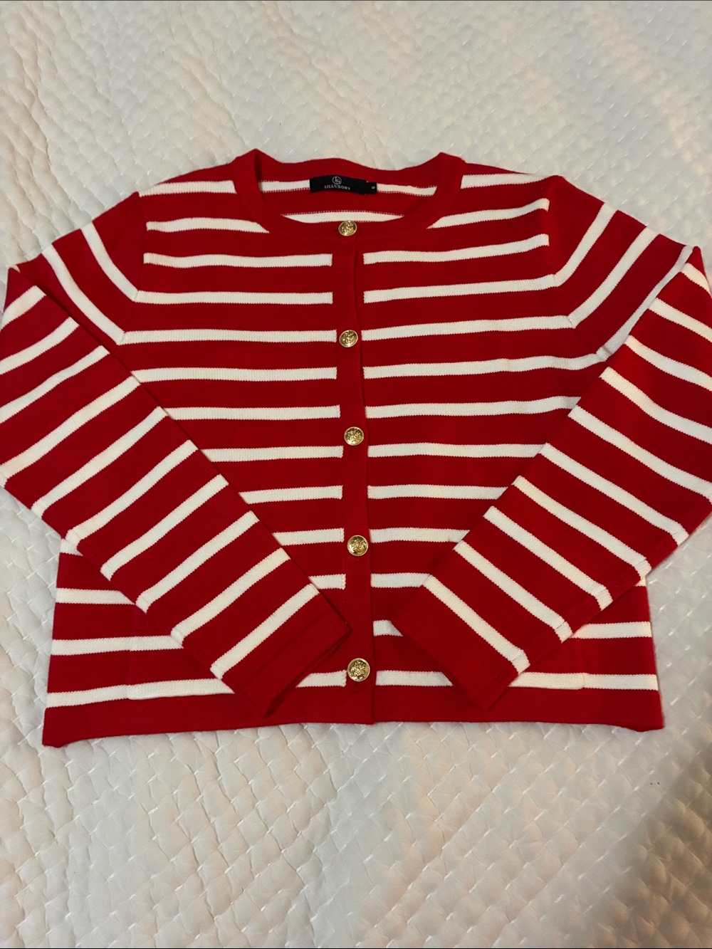 Red & White Striped Button-Front Cardigan Size S
